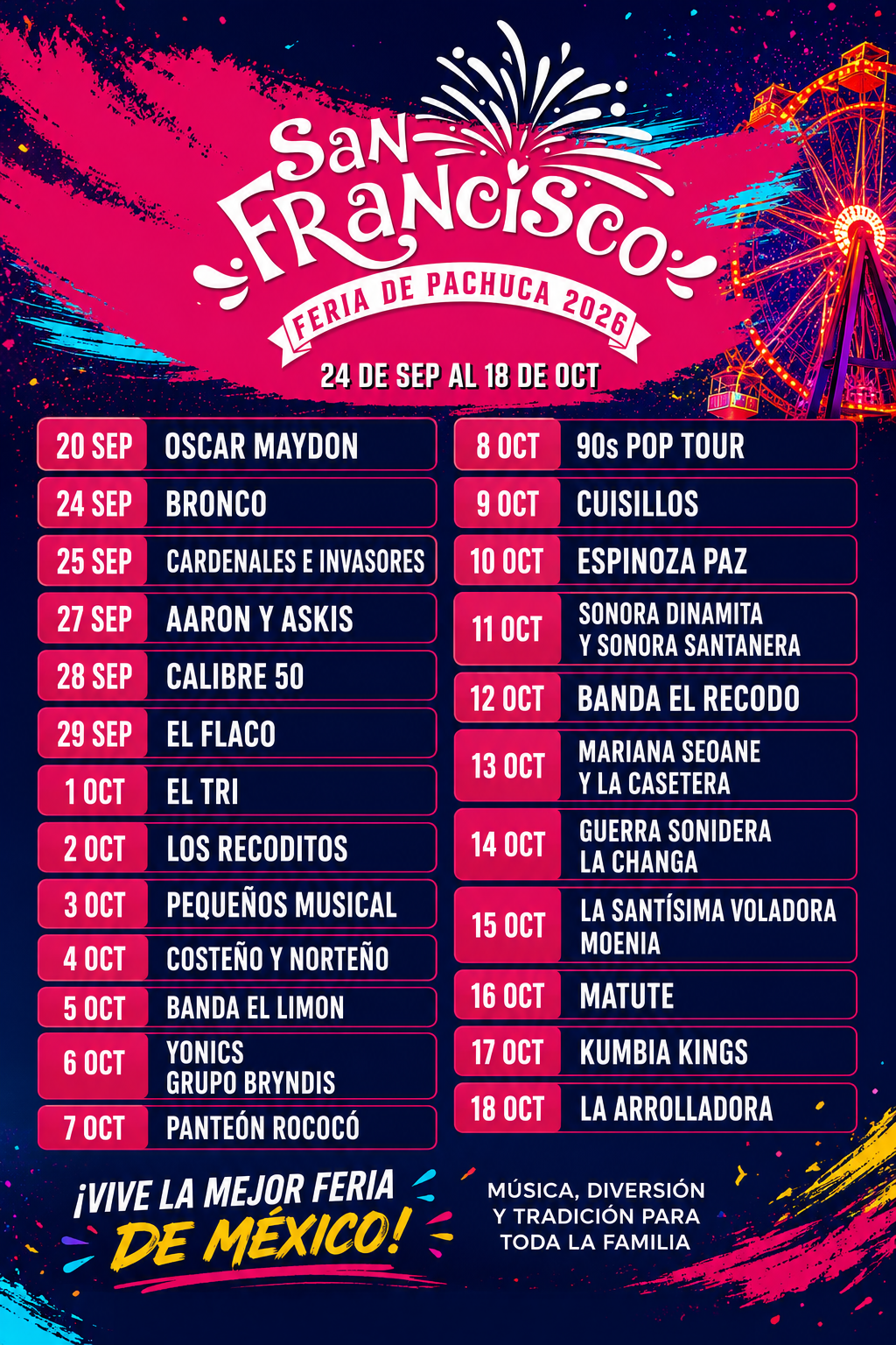 Cartelera Domo de las Estrellas Feria de Pachuca